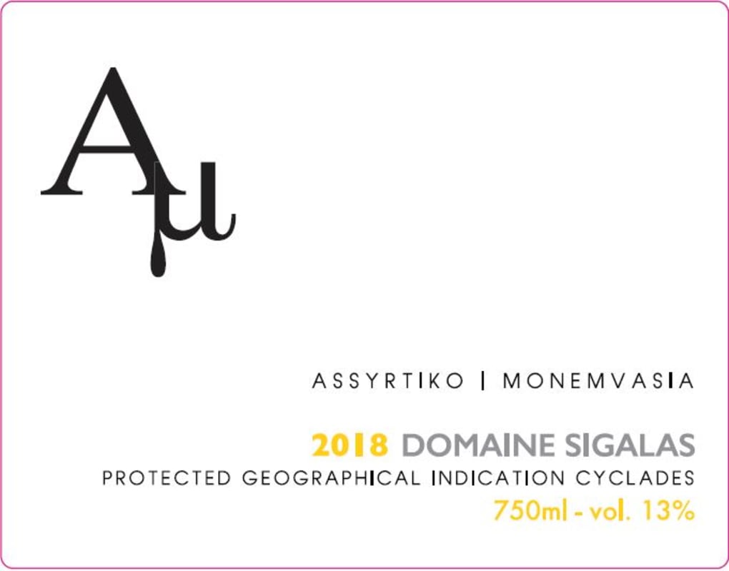 Sigalas Am Assyrtiko-Monemvasia Santorini 2018 Front Label