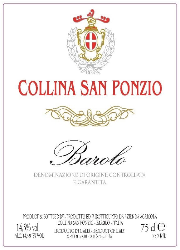 Collina San Ponzio Barolo 2017 Front Label