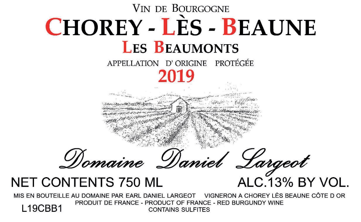 Daniel Largeot Chorey-les-Beaune Les Beaumonts 2019 Front Label