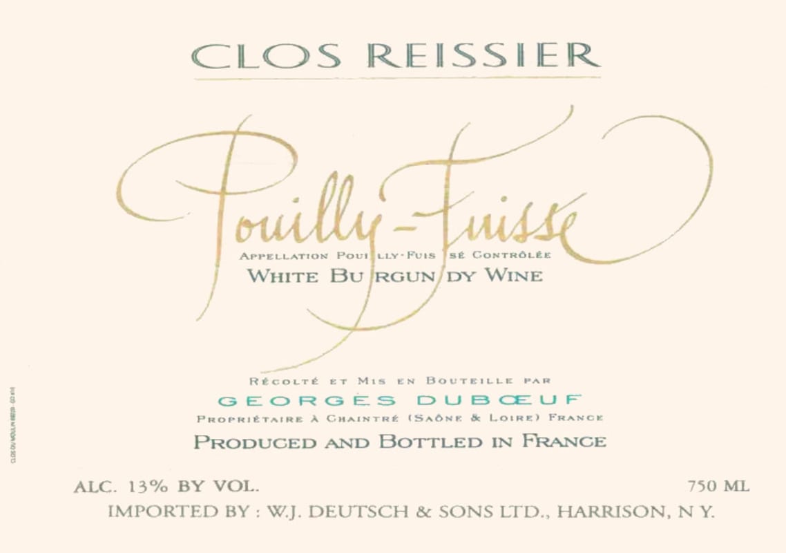 Duboeuf Pouilly-Fuisse Clos Reissier 2012 Front Label