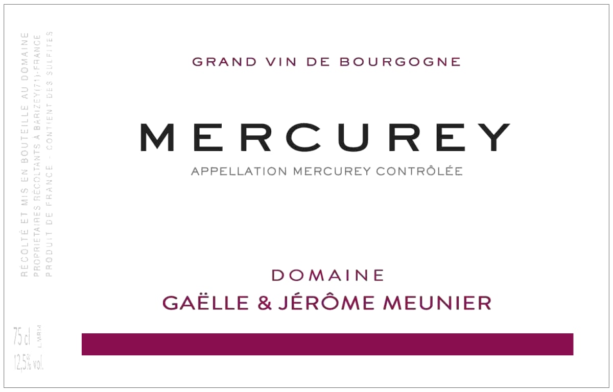 Domaine Gaelle et Jerome Meunier Mercurey Rouge 2017 Front Label
