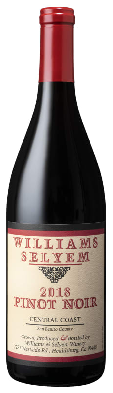 Williams Selyem Central Coast Pinot Noir 2018 Front Bottle Shot