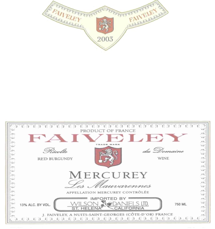 Faiveley Mercurey Les Mauvarennes 2003 Front Label