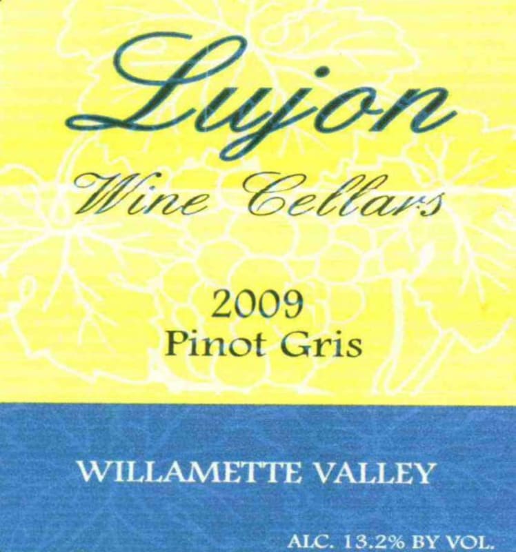 Lujon Wine Cellars Pinot Gris 2009 Front Label