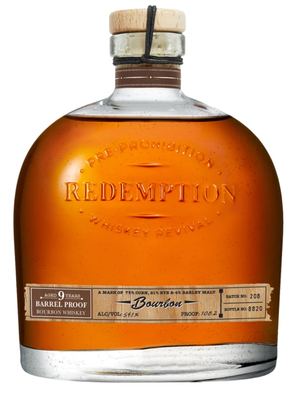 Redemption 9 Year Barrel Proof Bourbon Whiskey Front Bottle Shot