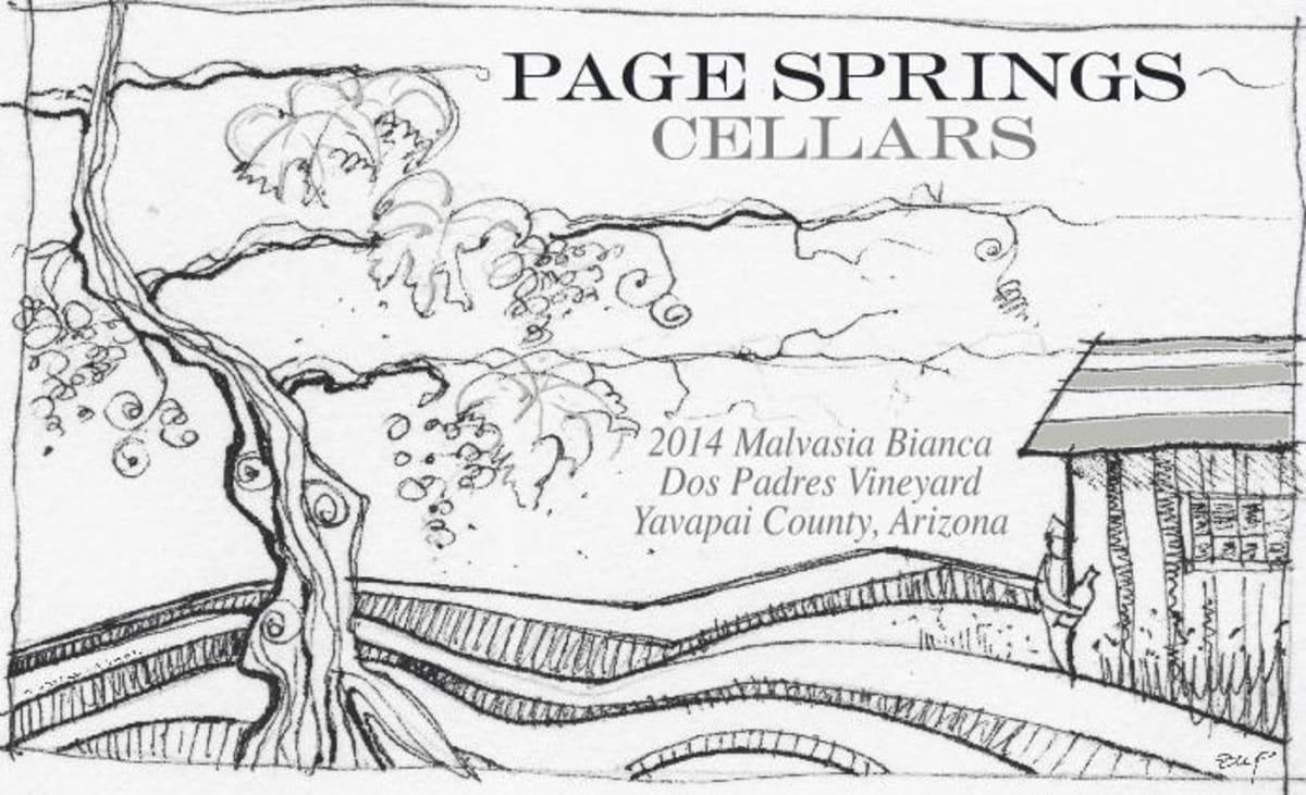 Page Springs Cellars Dos Padres Vineyard Malvasia Bianca 2014 Front Label