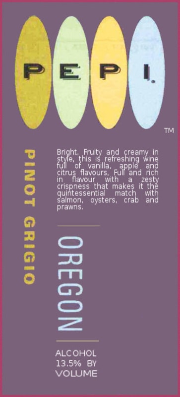 Pepi Oregon Pinot Grigio 2016 Front Label