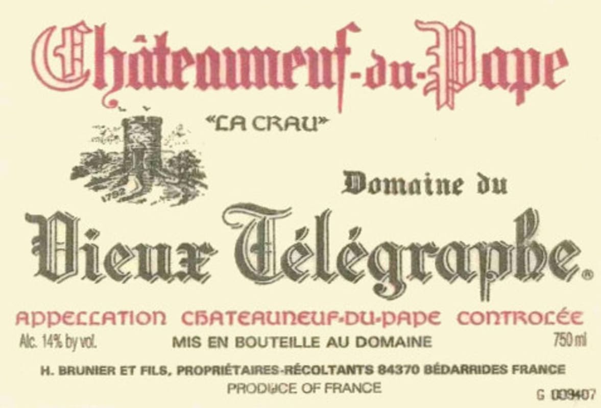 Domaine du Vieux Telegraphe Chateauneuf-du-Pape La Crau Rouge 2001 Front Label