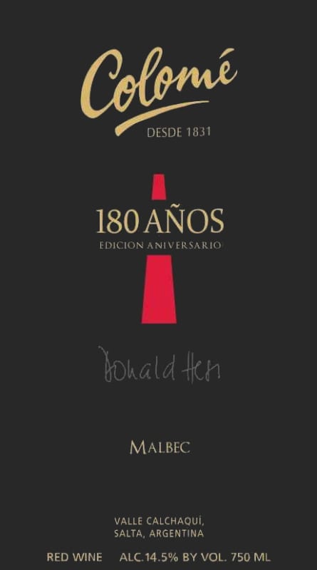 Bodega Colome 180 Anos Edicion Aniversario Malbec 2012 Front Label