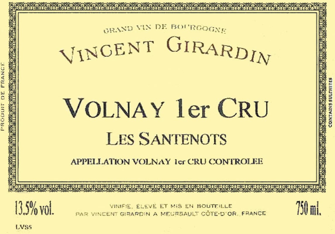 Vincent Girardin Volnay Les Santenots Premier Cru 2011 Front Label