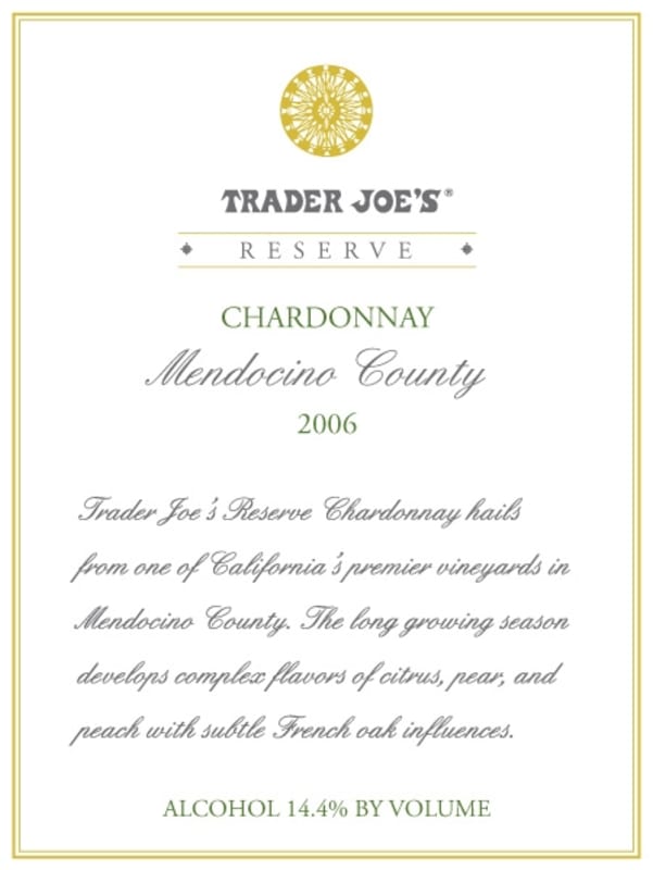 Trader Joe's Reserve Chardonnay 2006 Front Label