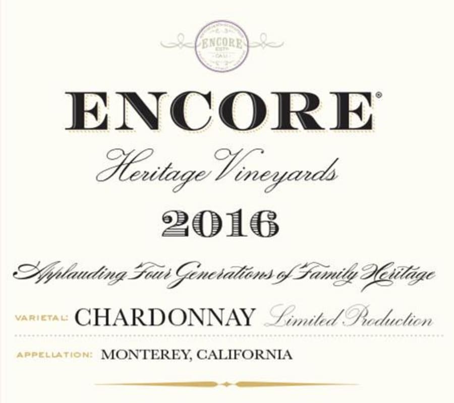 Encore Heritage Vineyards Chardonnay 2016 Front Label
