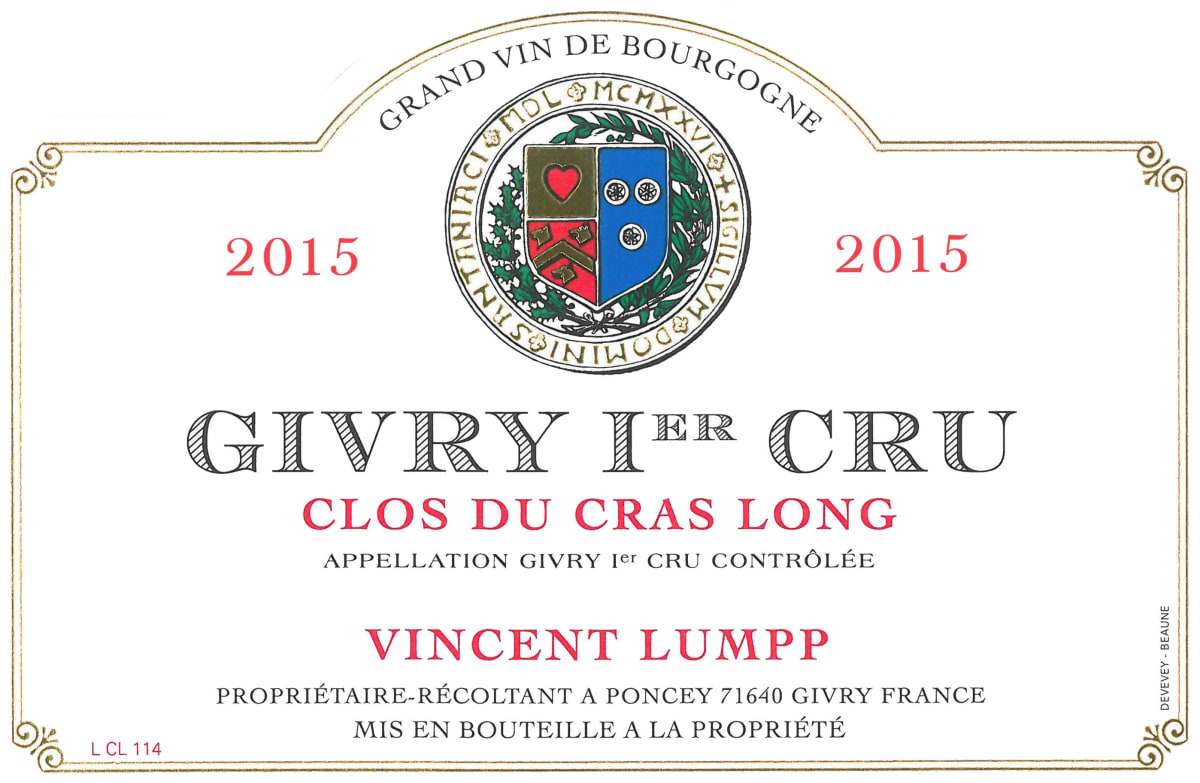 Domaine Vincent Lumpp Givry Clos du Cras Long Premier Cru 2015 Front Label