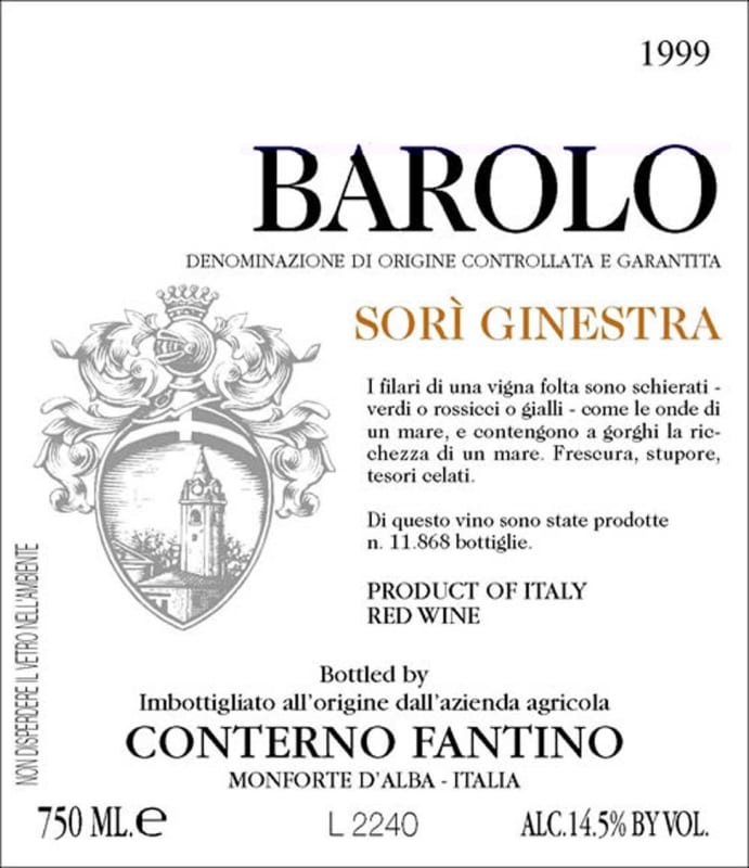 Conterno Fantino Barolo Sori Ginestra 1999 Front Label