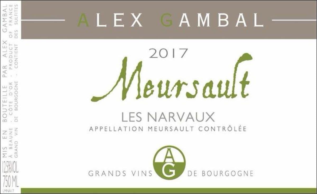 Alex Gambal Meursault Narvaux 2017 Front Label