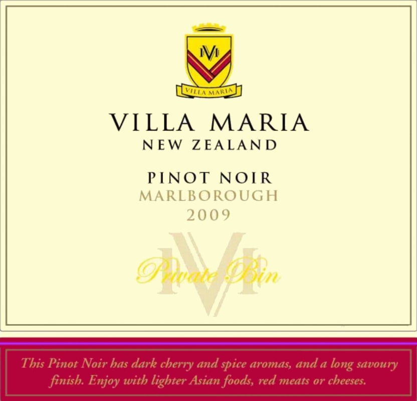 Villa Maria Private Bin Pinot Noir 2009 Front Label
