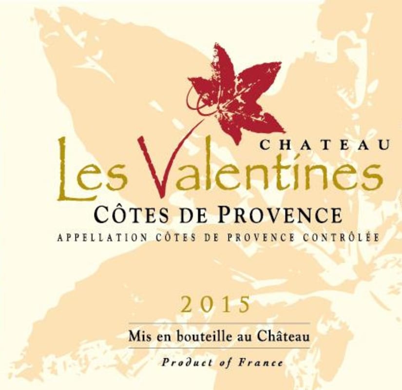 Les Valentines Cotes de Provence Blanc 2015 Front Label
