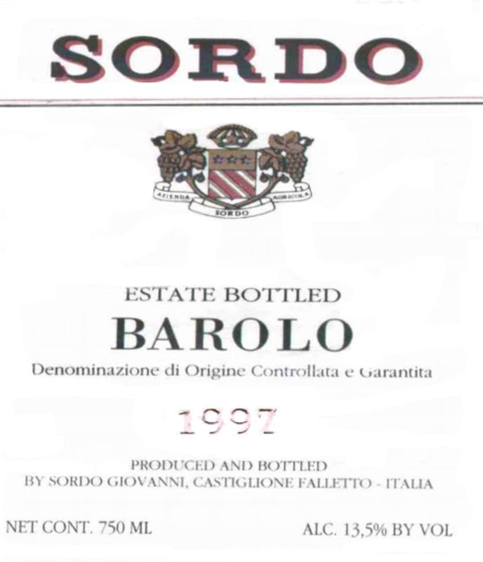 Giovanni Sordo Barolo 1997 Front Label