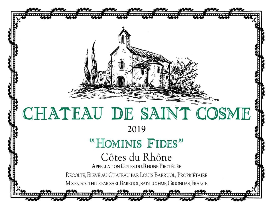 Chateau de Saint Cosme Cotes du Rhone Hominis Fides Blanc 2019 Front Label