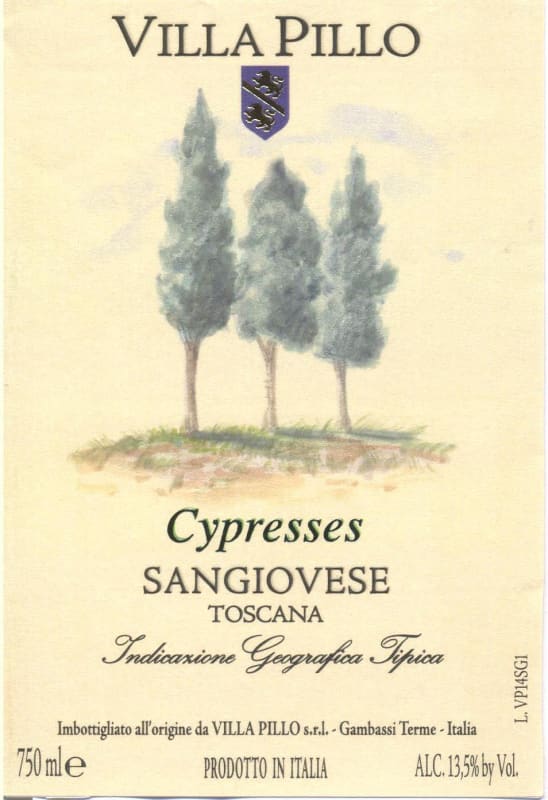 Villa Pillo Cypresses Sangiovese 2015 Front Label