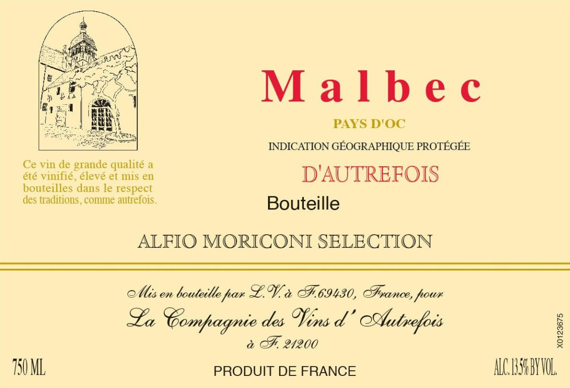 d'Autrefois Malbec 2017 Front Label