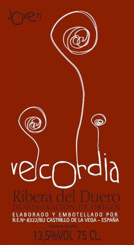 Vecordia Ribera del Duero Tempranillo 2015 Front Label
