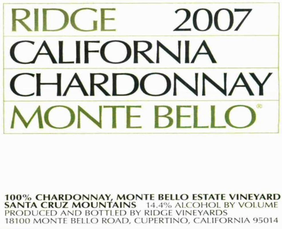Ridge Monte Bello Chardonnay 2007 Front Label