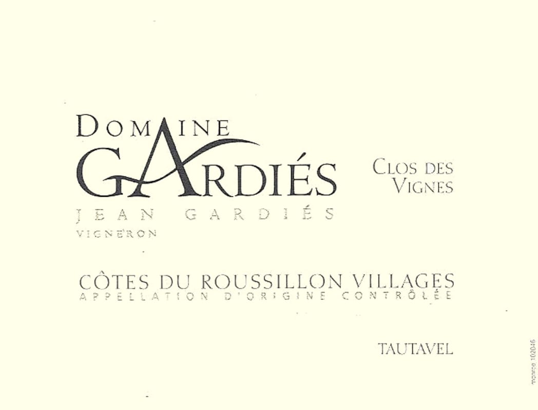 Domaine Gardies Cotes du Roussillon Villages Clos des Vignes 2011 Front Label