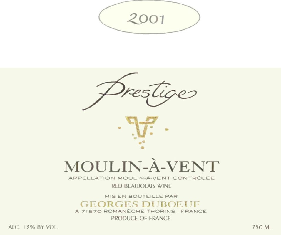 Duboeuf Moulin-a-Vent Prestige 2001 Front Label