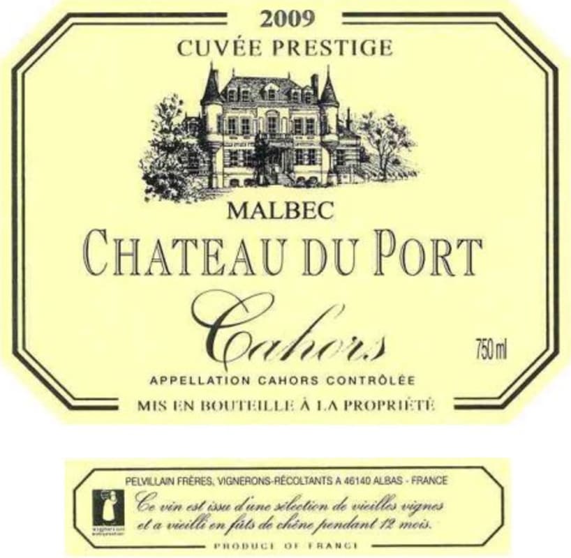 Chateau du Port Cahors Cuvee Prestige Malbec 2009 Front Label
