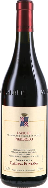 Cascina Fontana Langhe Nebbiolo 2022 Front Bottle Shot