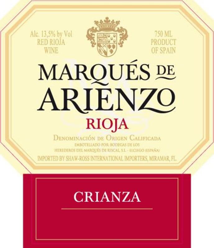 Marques de Arienzo Crianza 2014 Front Label