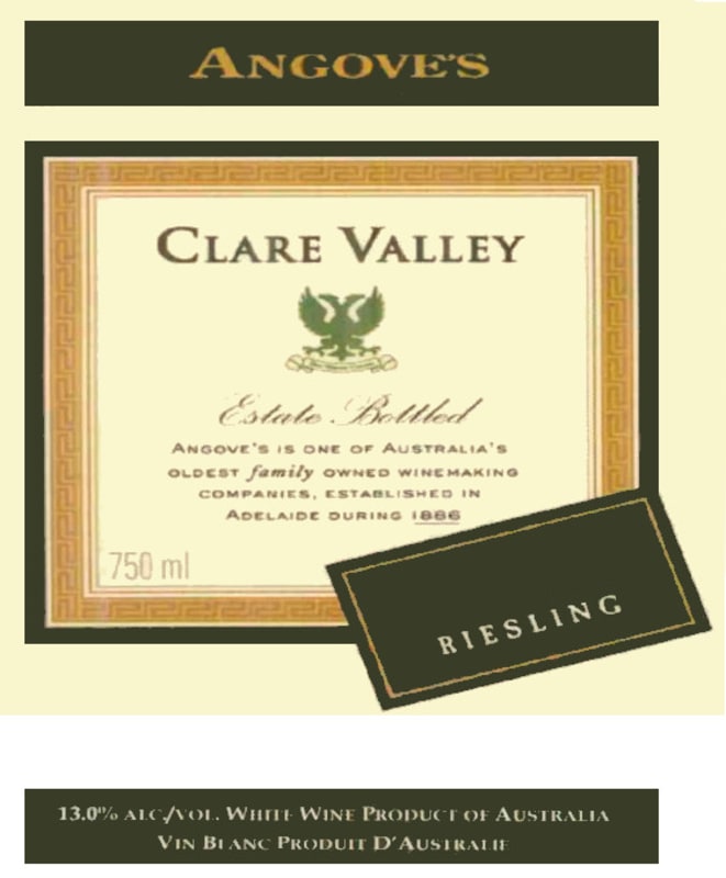 Angove Family Winemakers Clare Valley Vineyard Select Riesling 2003 Front Label