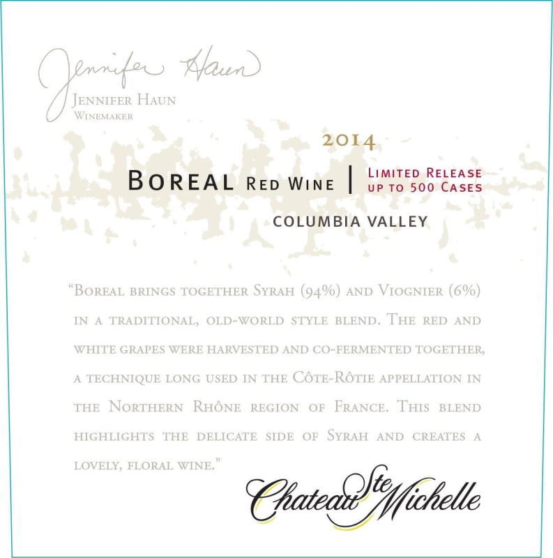 Chateau Ste. Michelle Limited Release Boreal 2014 Front Label