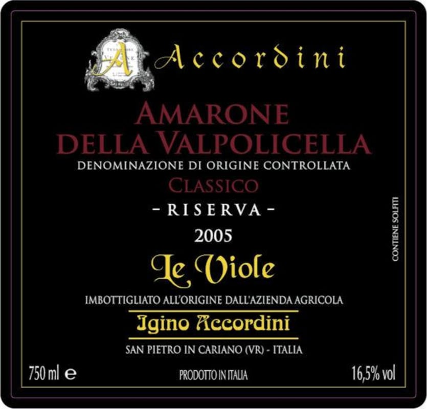Accordini Igino Amarone della Valpolicella Classico Le Viole Riserva 2005 Front Label