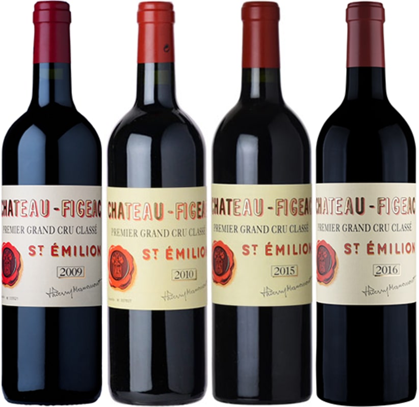 Chateau Figeac 4 Bottle Vertical Set (2009, 2010, 2015, 2016) Front Bottle Shot