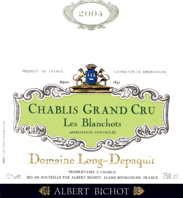 Albert Bichot Chablis Les Blanchots Grand Cru Domaine Long-Depaquit 2004 Front Label