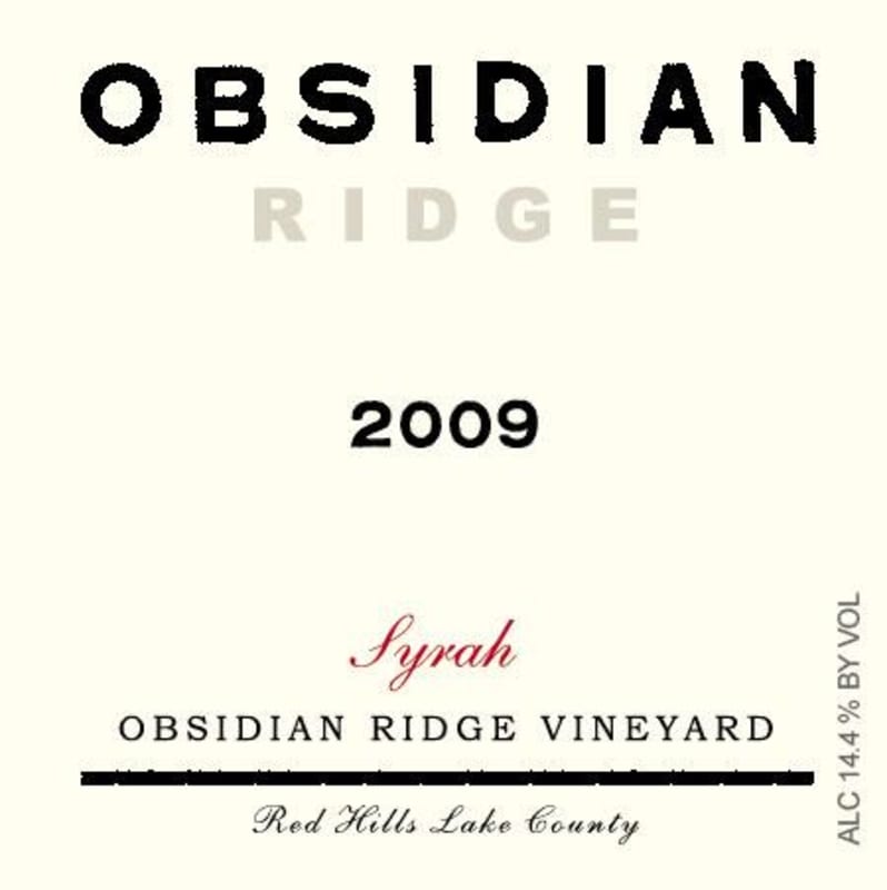Tricycle Wine Company Obsidian Ridge Syrah 2009 Front Label