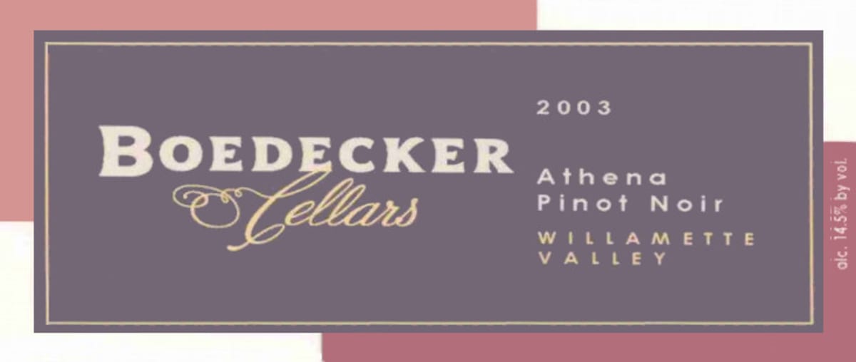 Boedecker Cellars Athena Pinot Noir 2003 Front Label