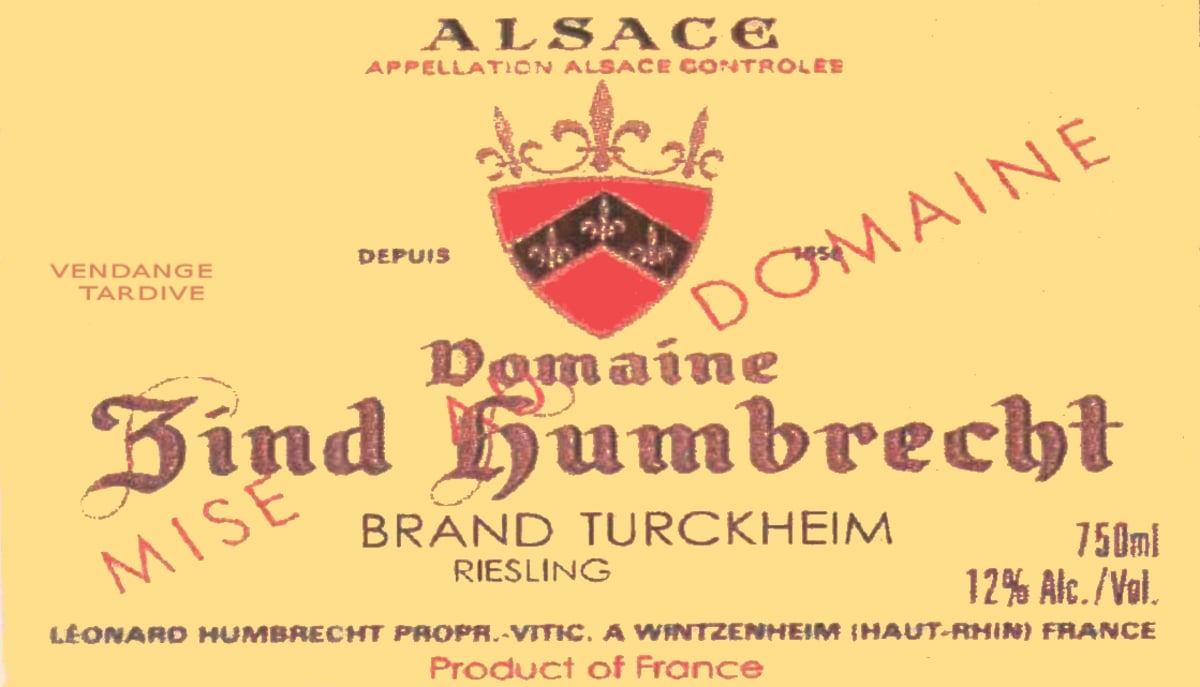 Zind-Humbrecht Brand Vendange Tardive Riesling 2004 Front Label
