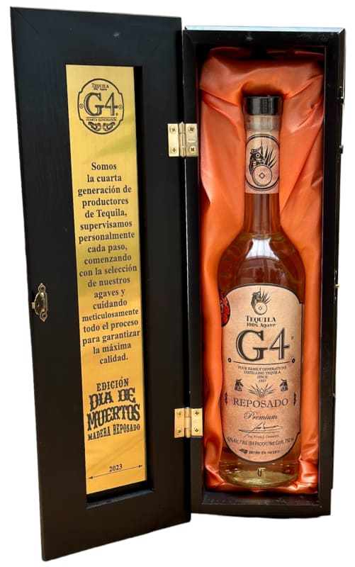 G4 Reposado de Madera Dia de Muertos Edition Tequila with Gift Box Front Bottle Shot