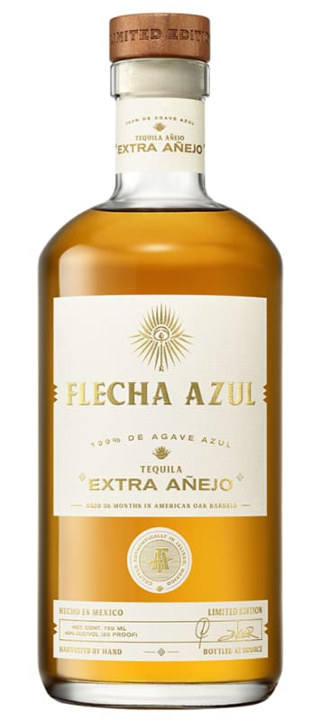 Flecha Azul Extra Anejo Tequila Front Bottle Shot