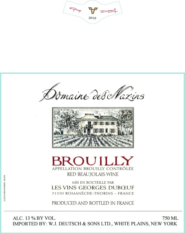 Duboeuf Brouilly Domaine des Nazins 2010 Front Label