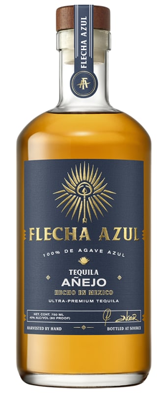 Flecha Azul Anejo Tequila Front Bottle Shot