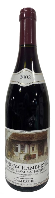 Domaine Gerard Raphet Gevrey-Chambertin Lavaux St-Jacques Premier Cru 2002 Front Bottle Shot