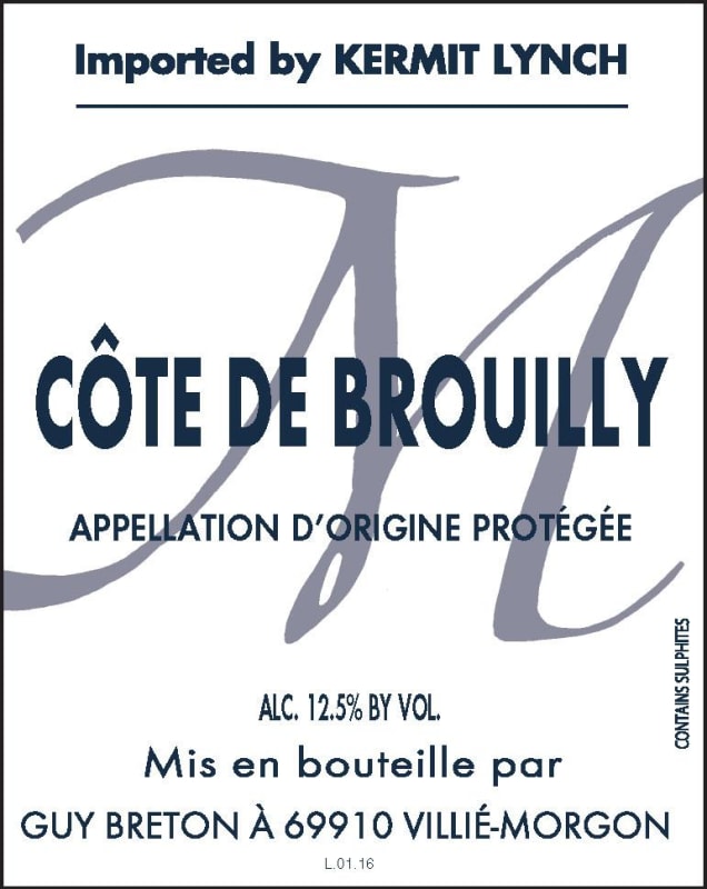 Guy Breton Cote-de-Brouilly 2019 Front Bottle Shot