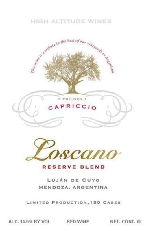Loscano Capriccio Reserve 2013 Front Label