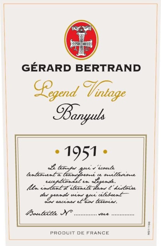 Gerard Bertrand Banyuls Legend Vintage 1951 Front Label
