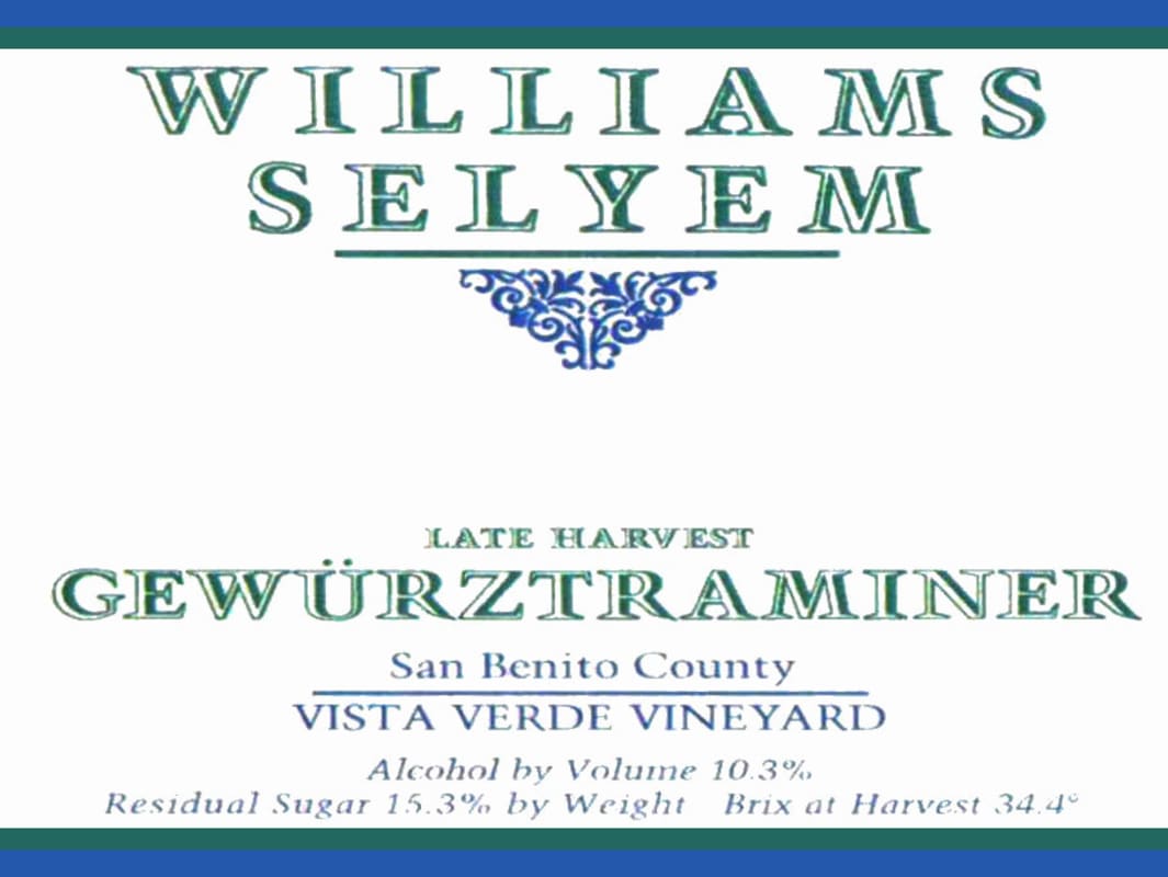 Williams Selyem Vista Verde Vineyard Gewurztraminer 2013 Front Label