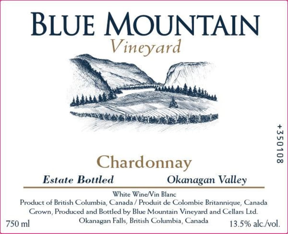 Blue Mountain Vineyards Chardonnay 2012 Front Label